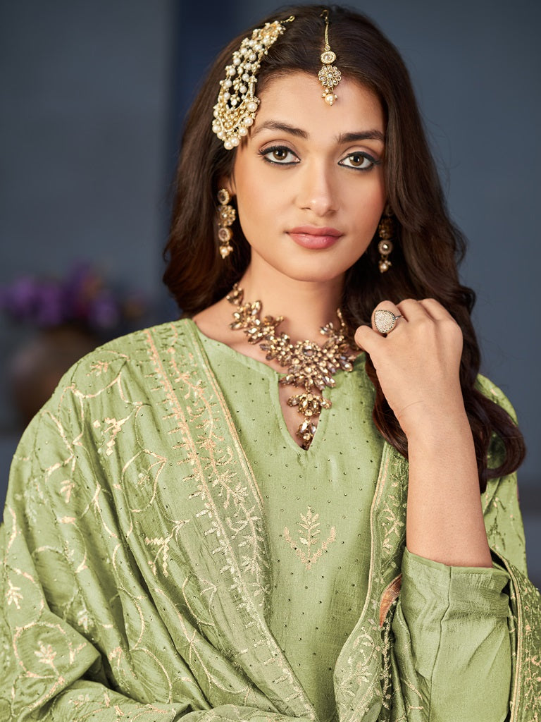 Elegant Embroidered Blooming Vichitra Suit