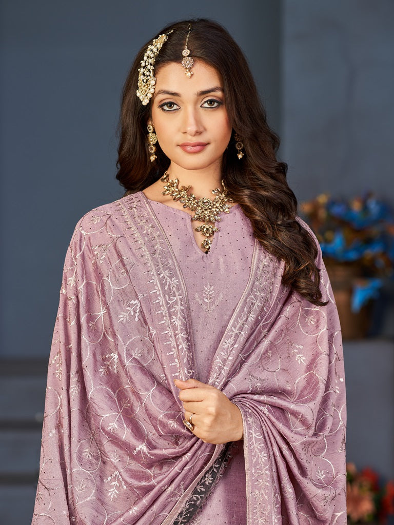 Elegant Embroidered Blooming Vichitra Suit