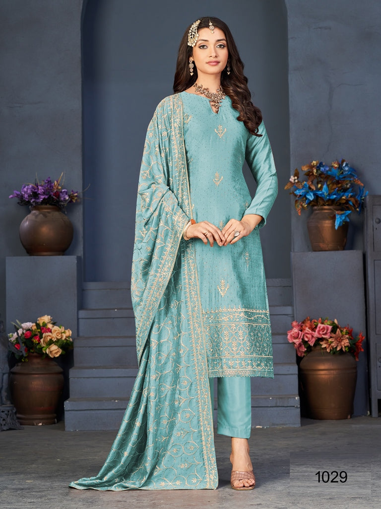 Elegant Embroidered Blooming Vichitra Suit