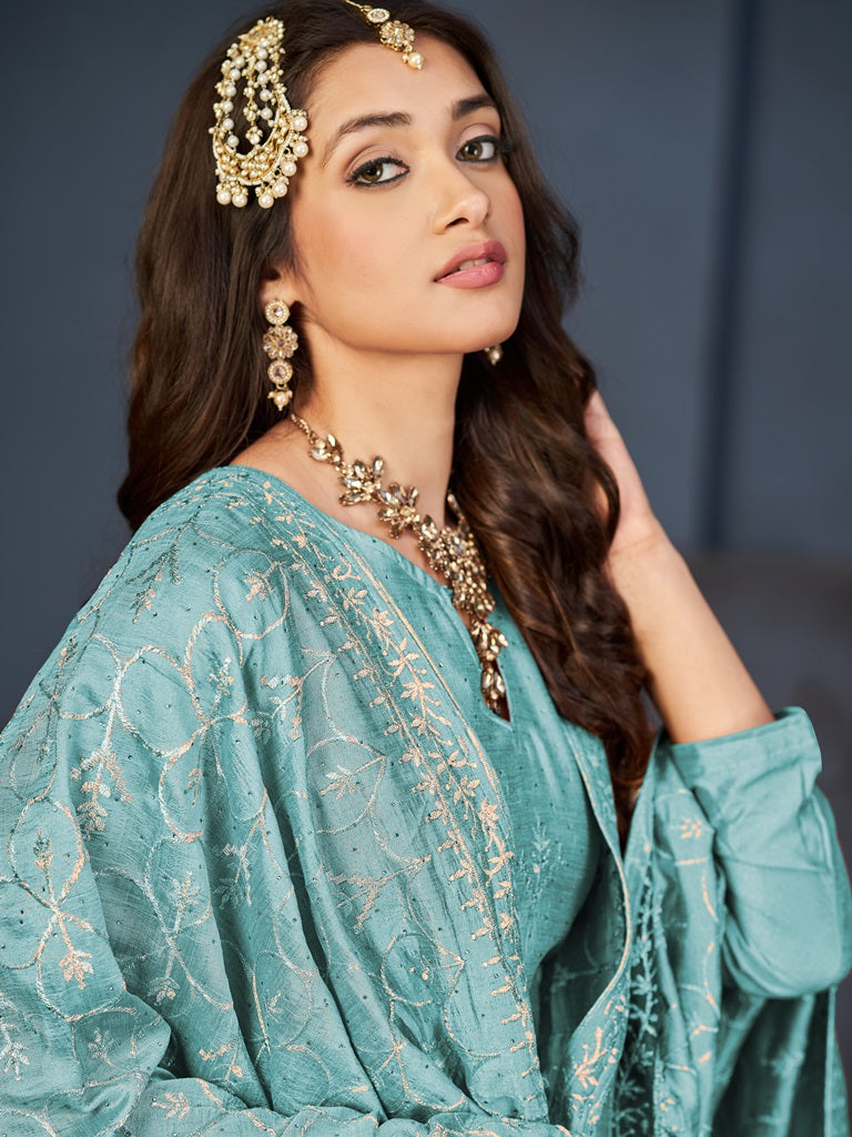 Elegant Embroidered Blooming Vichitra Suit