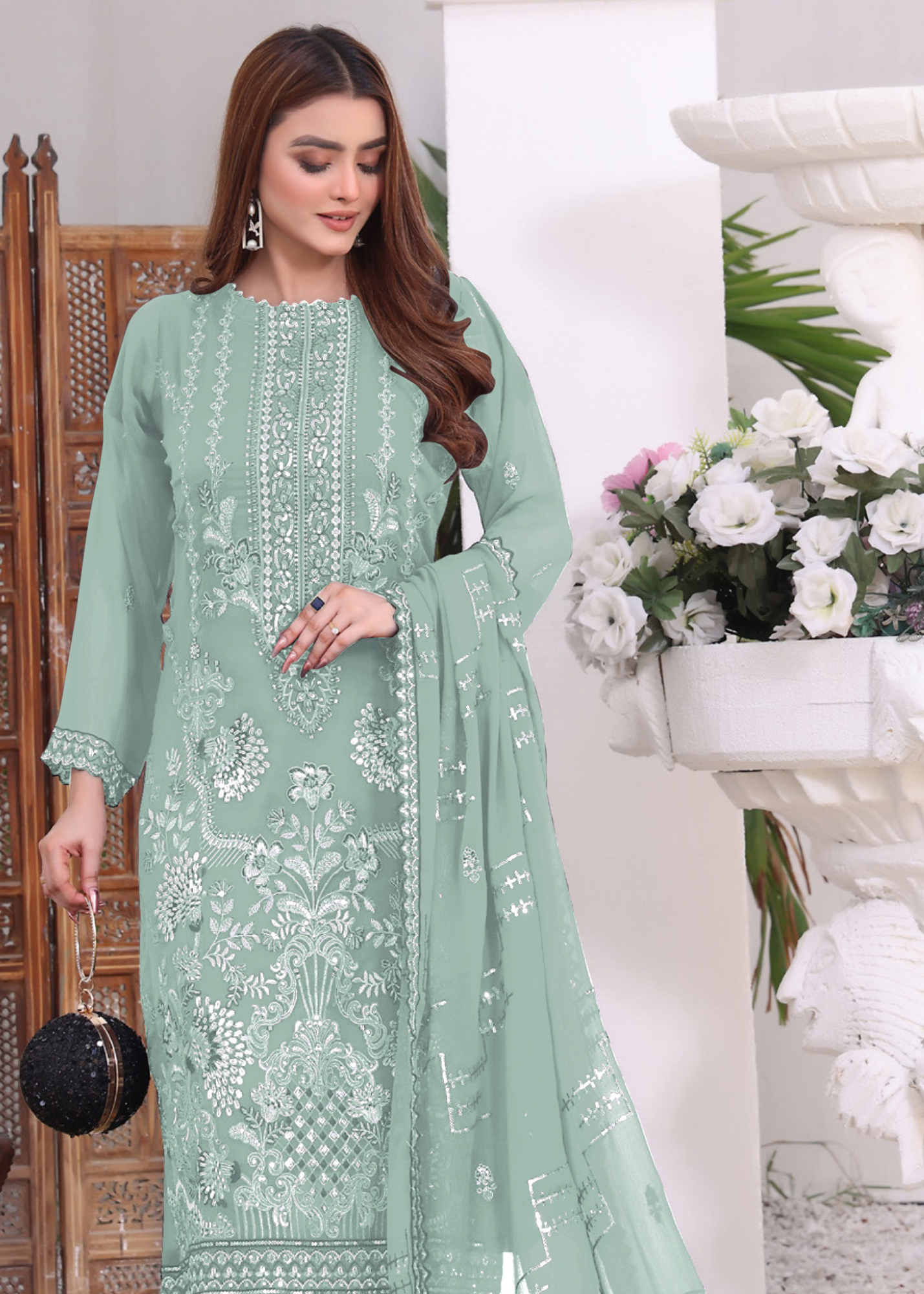 Heavy faux Georgette with multi thread embroidery stitch and work