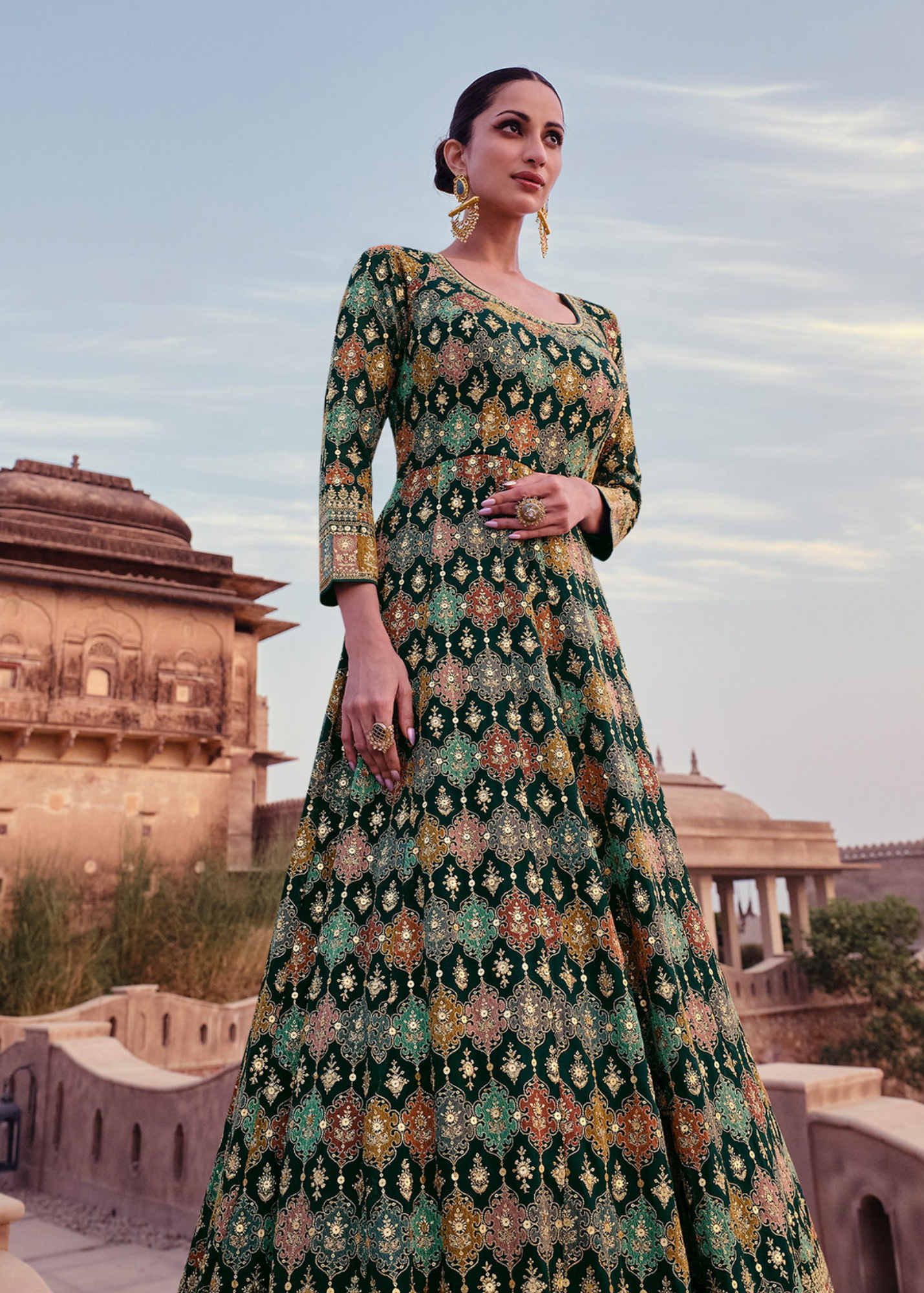 Real georgette with embroidery sequence work Gown material