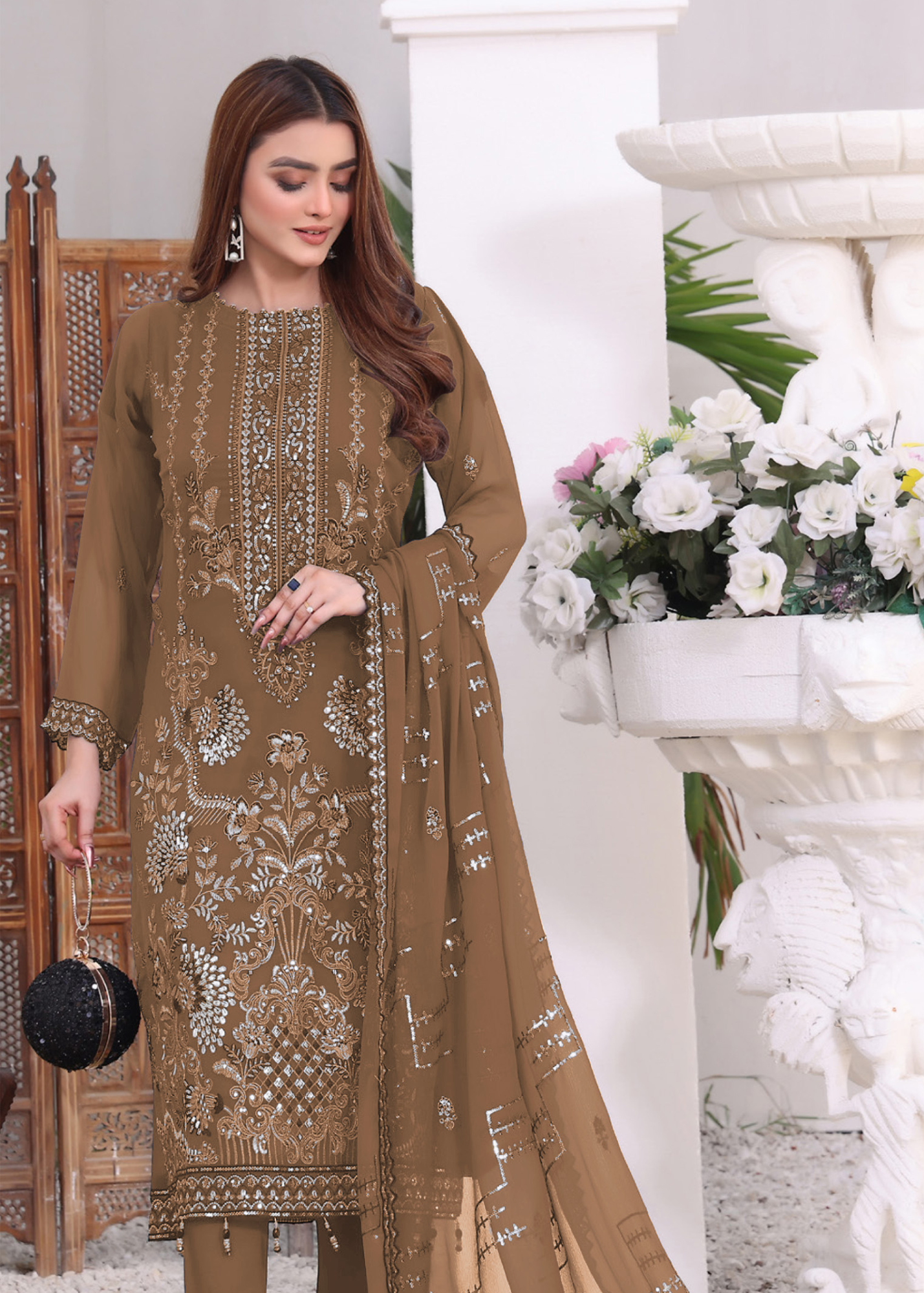 Heavy faux Georgette with multi thread embroidery stitch and work