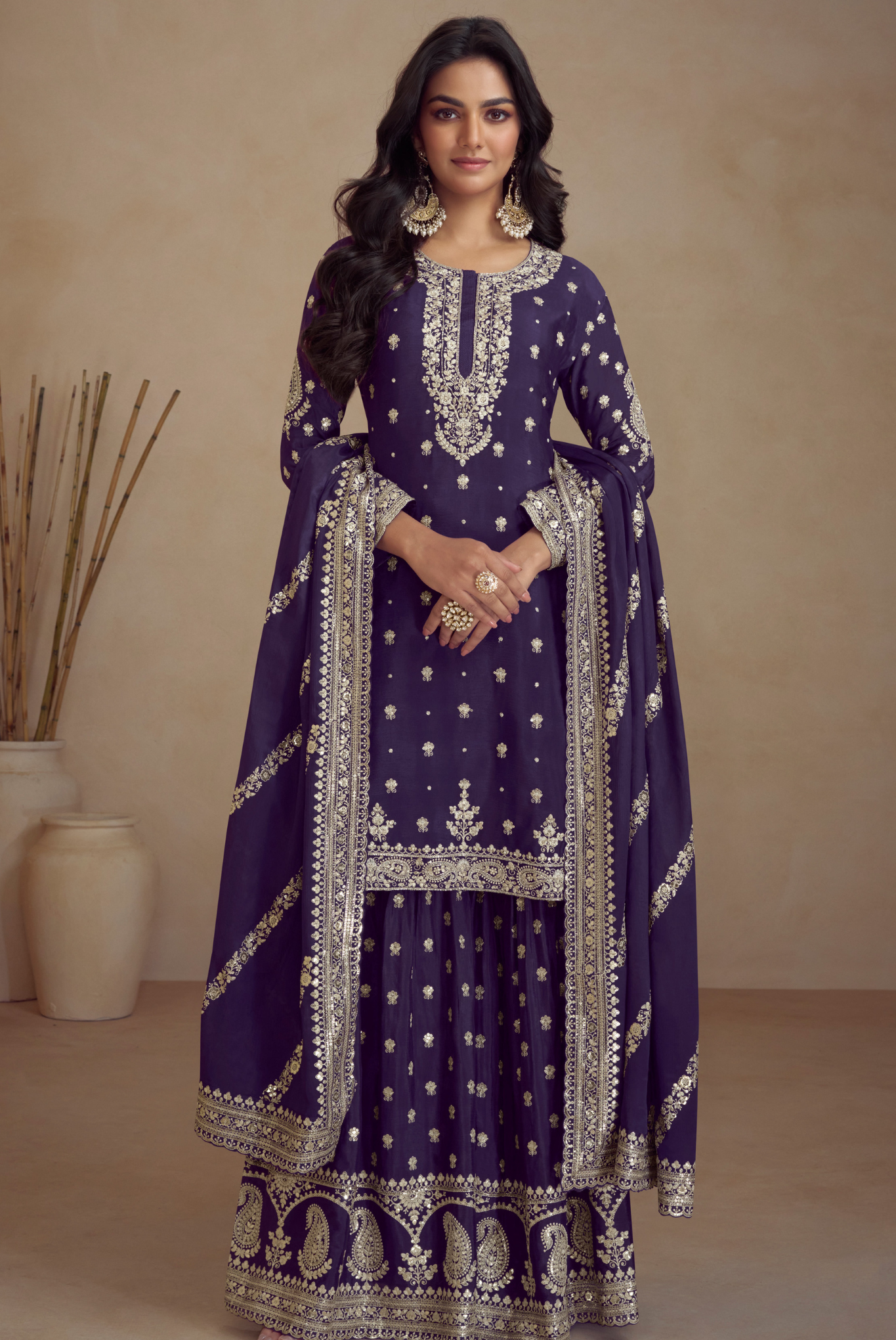 Designer Salwar Suit with Exquisite Embroidery & Mirror Accents