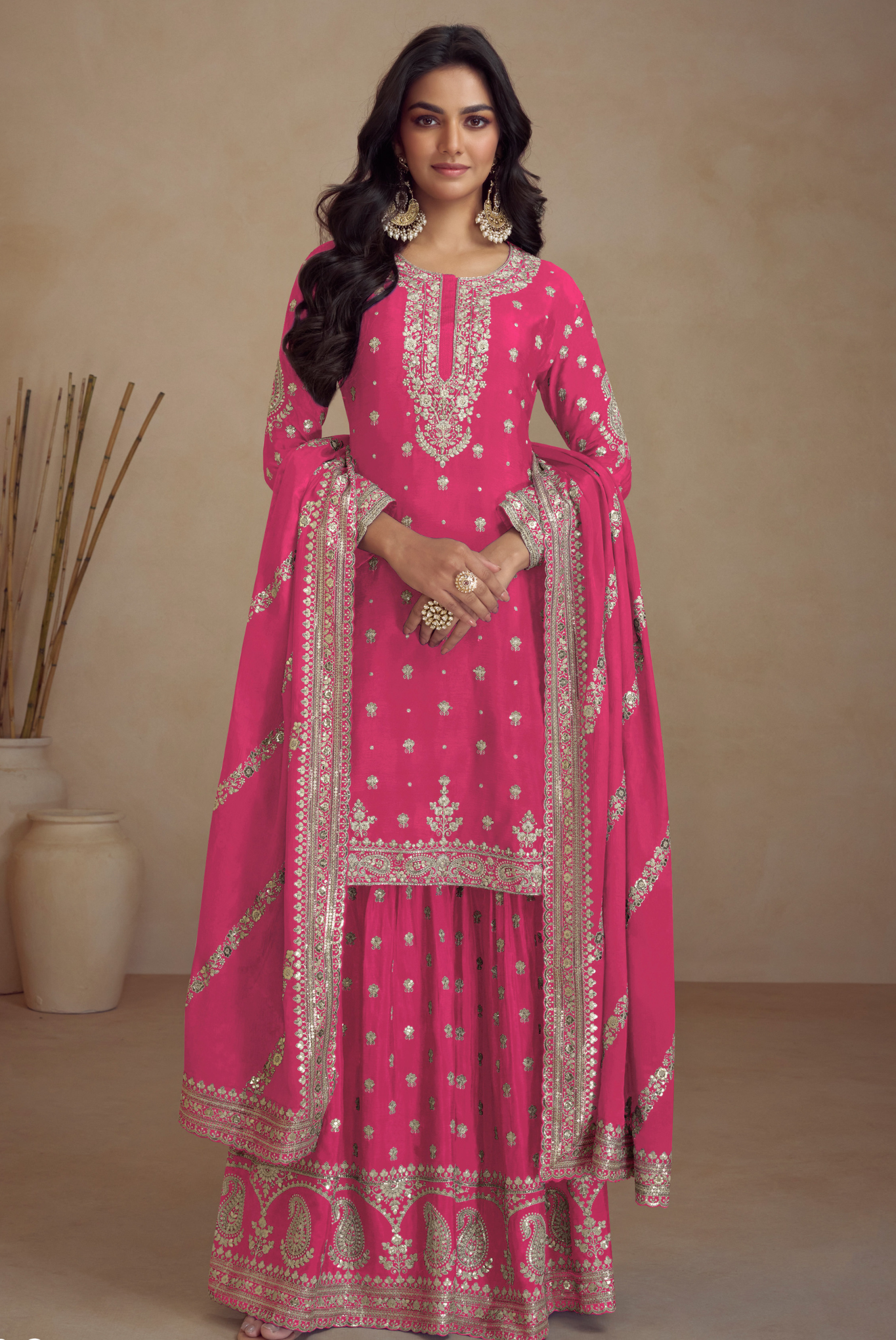 Designer Salwar Suit with Exquisite Embroidery & Mirror Accents