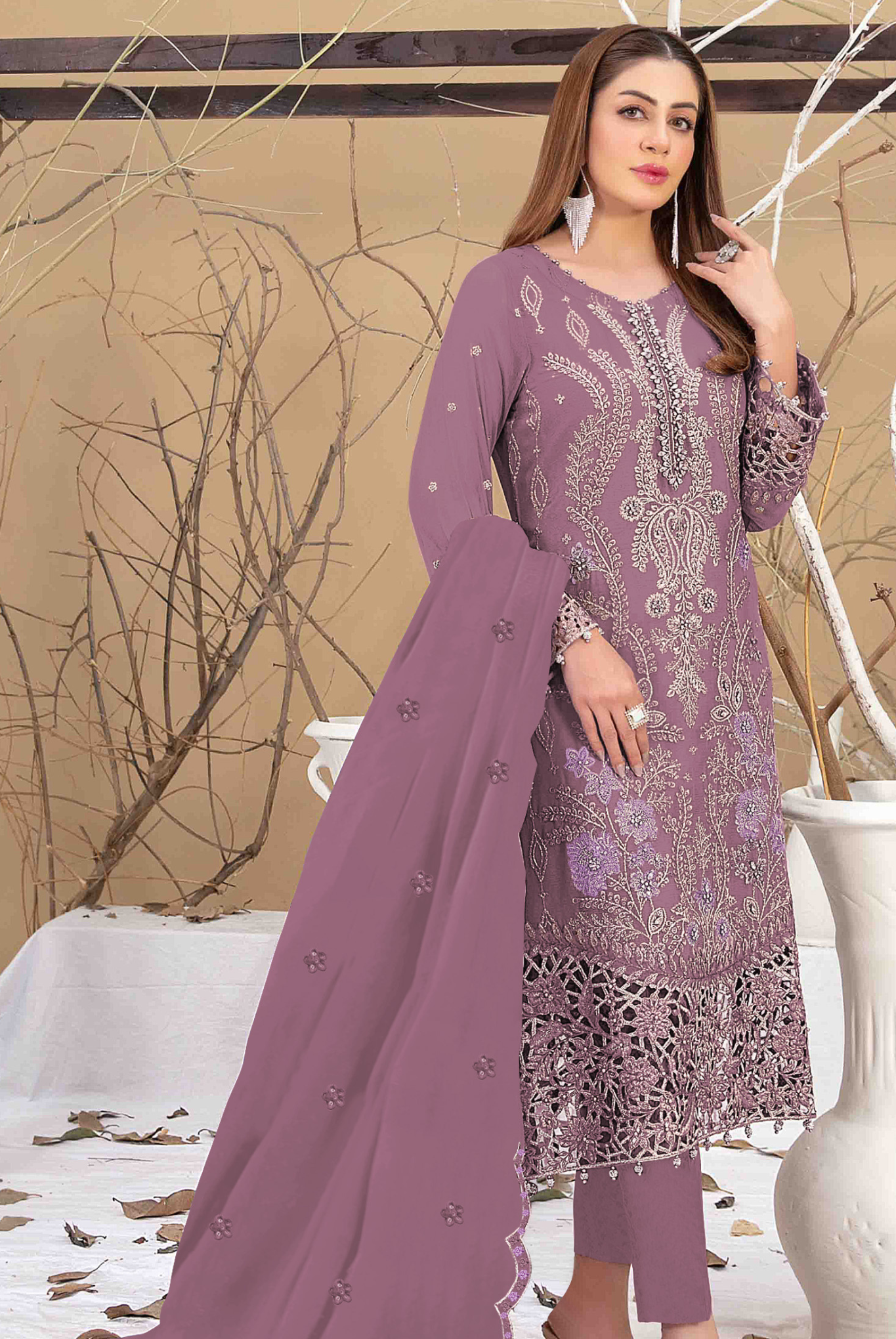 Elegant Festive Dress with Heavy Embroidery & Mirror Work