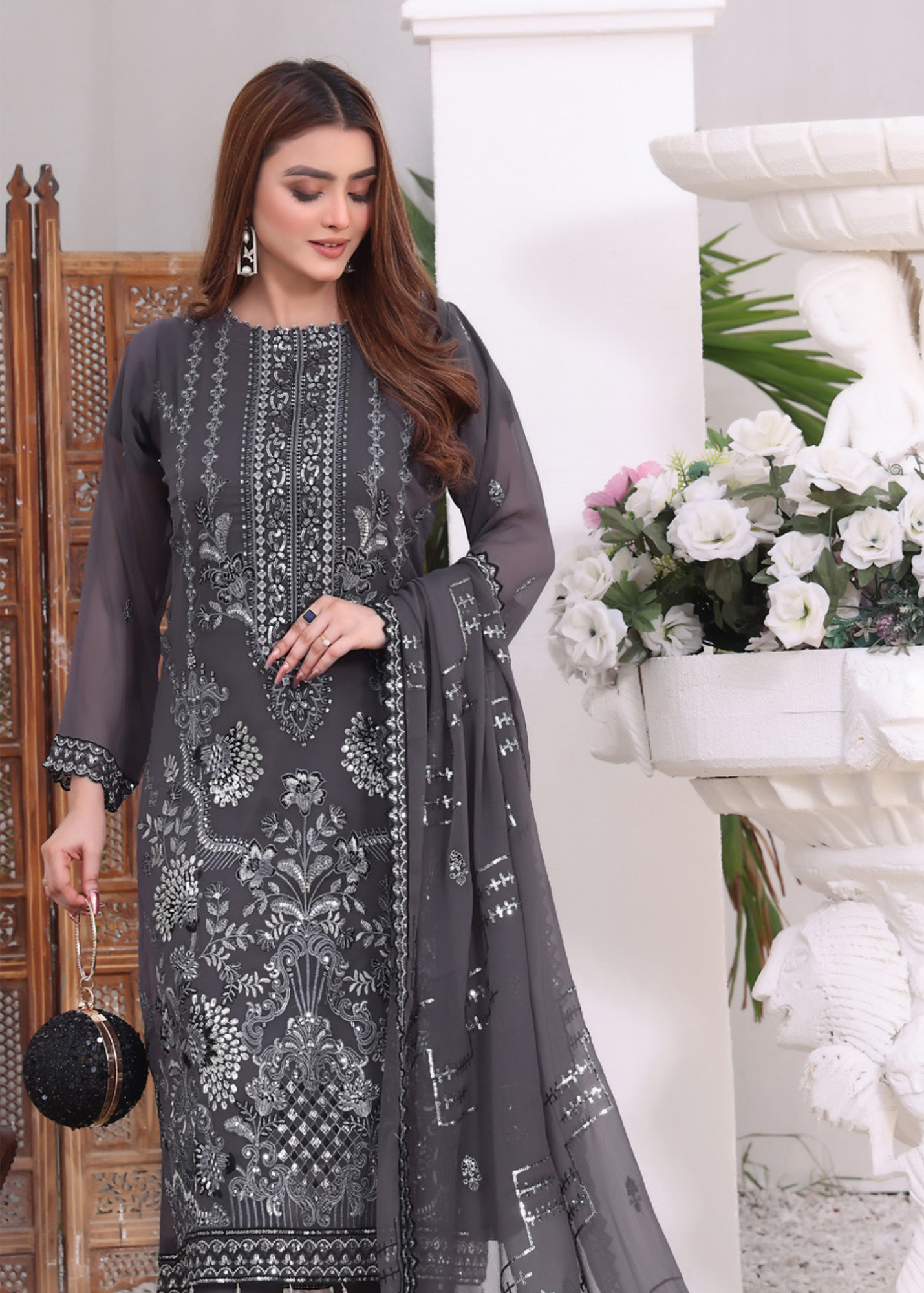 Heavy faux Georgette with multi thread embroidery stitch and work