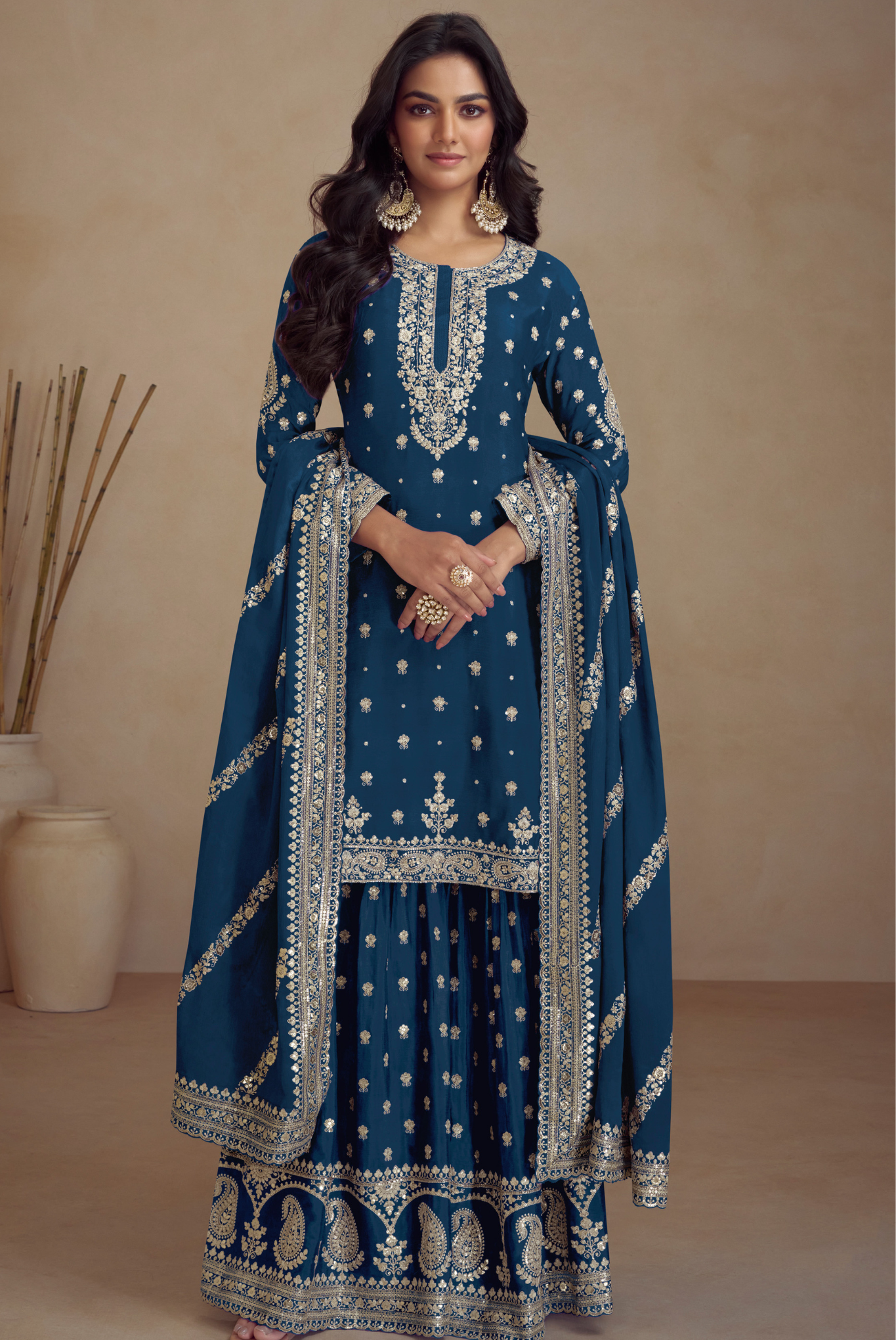 Designer Salwar Suit with Exquisite Embroidery & Mirror Accents