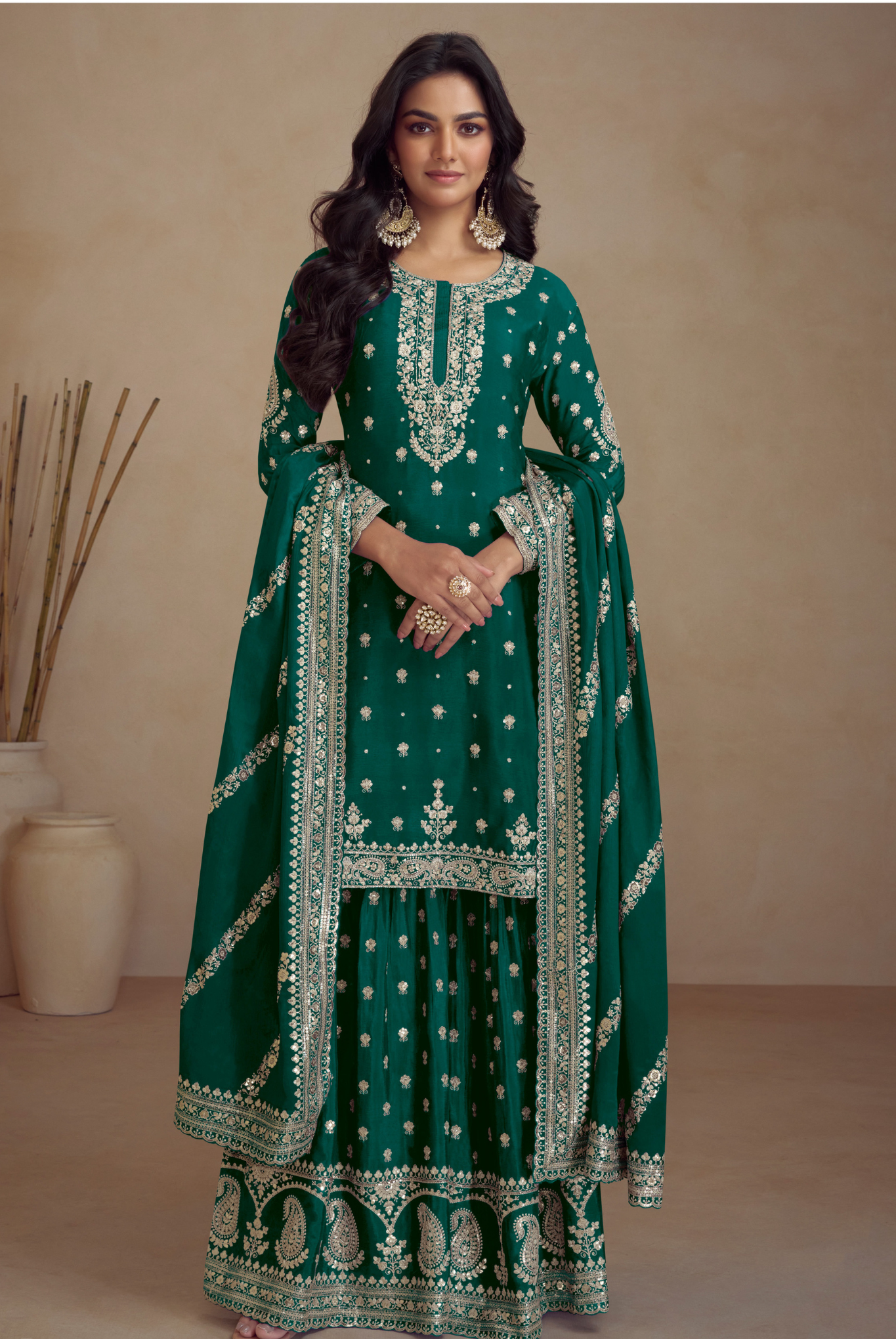 Designer Salwar Suit with Exquisite Embroidery & Mirror Accents