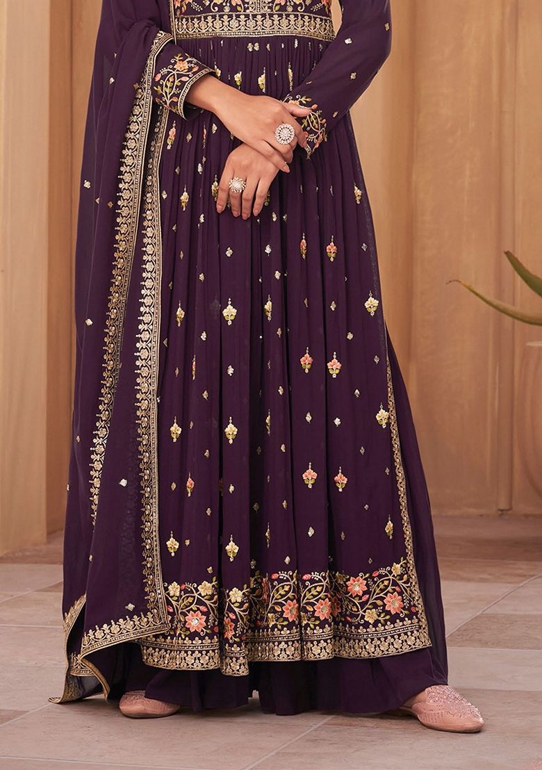 Festive-Ready Purple Georgette Palazzo Suit