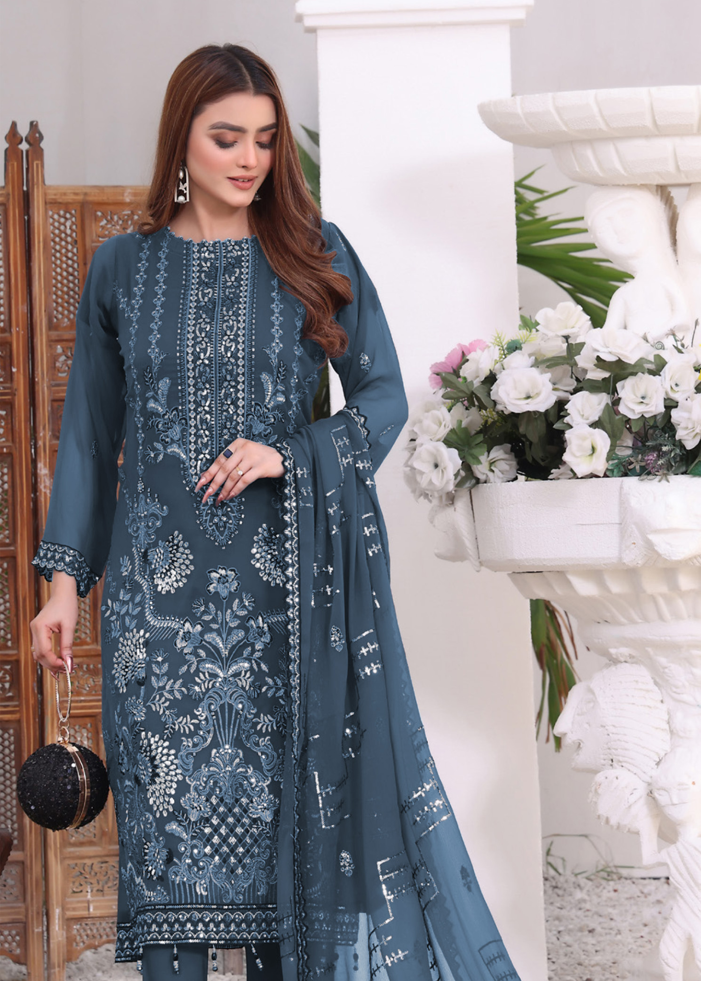 Heavy faux Georgette with multi thread embroidery stitch and work