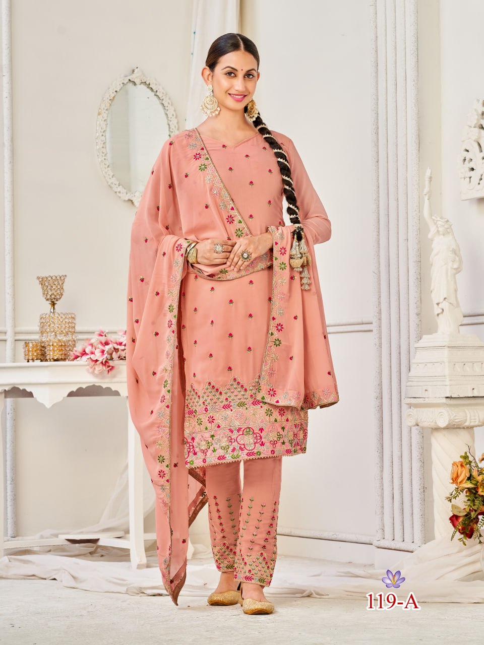 Elegant Floral Embroidered Salwar Suit with Dupatta