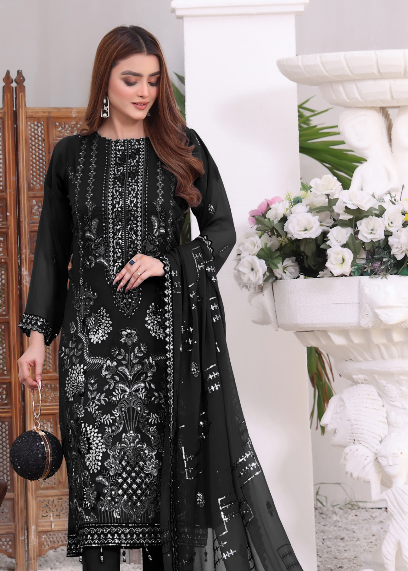 Heavy faux Georgette with multi thread embroidery stitch and work