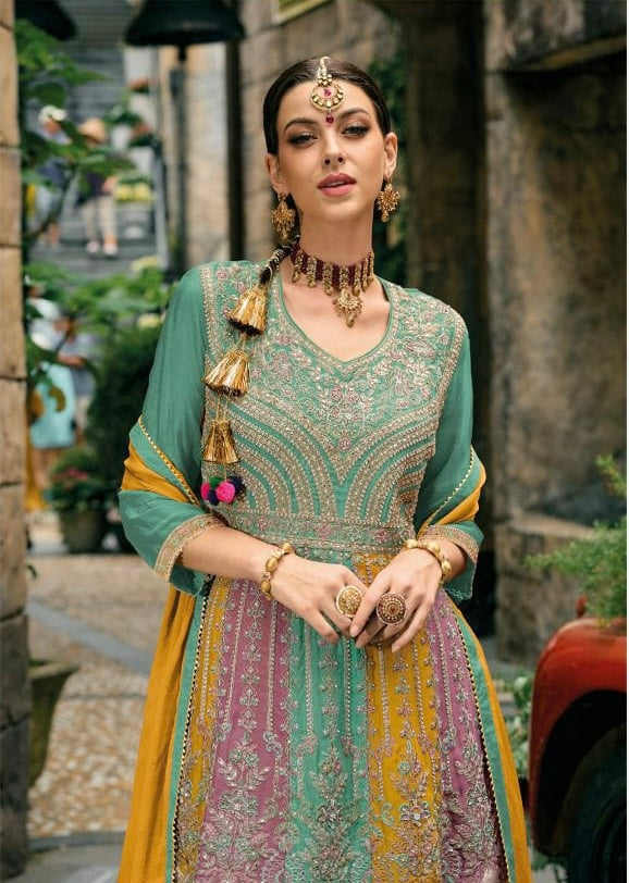 Multi-Color Embroidered Semi-Stitched Women's Salwar Kameez