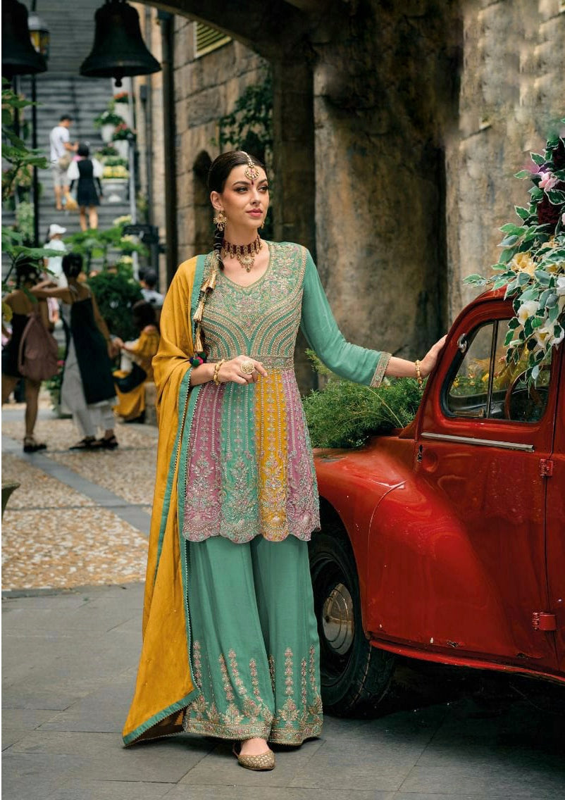 Multi-Color Embroidered Semi-Stitched Women's Salwar Kameez