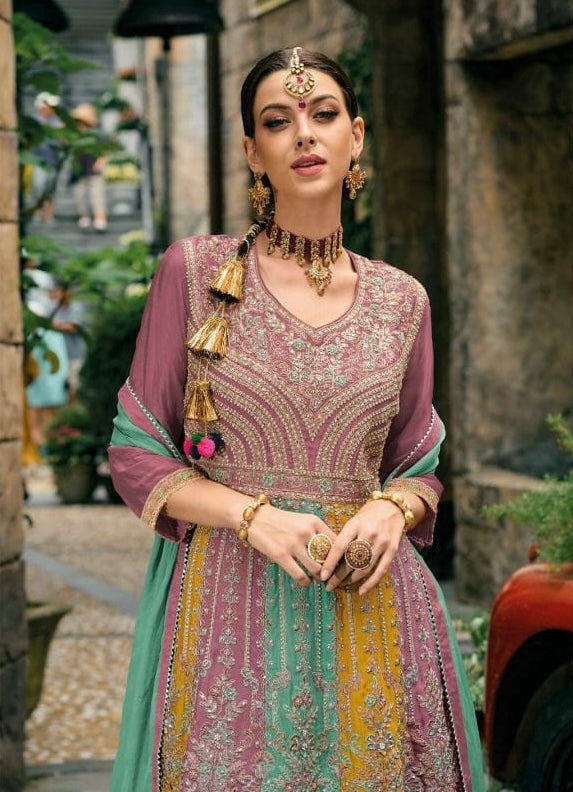 Multi-Color Embroidered Semi-Stitched Women's Salwar Kameez