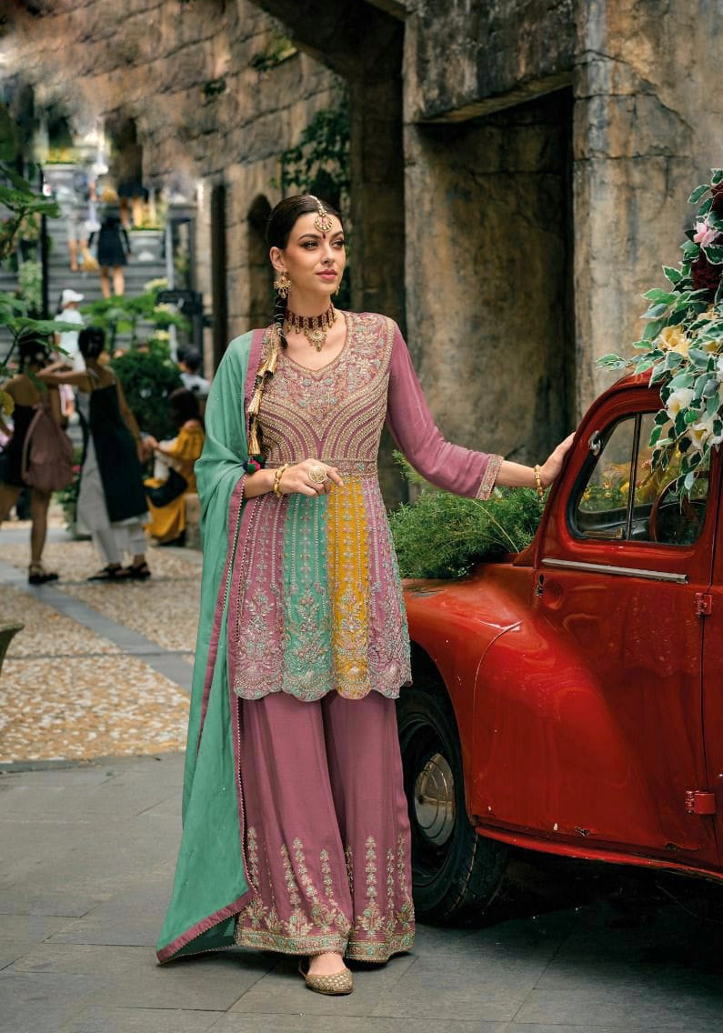 Multi-Color Embroidered Semi-Stitched Women's Salwar Kameez