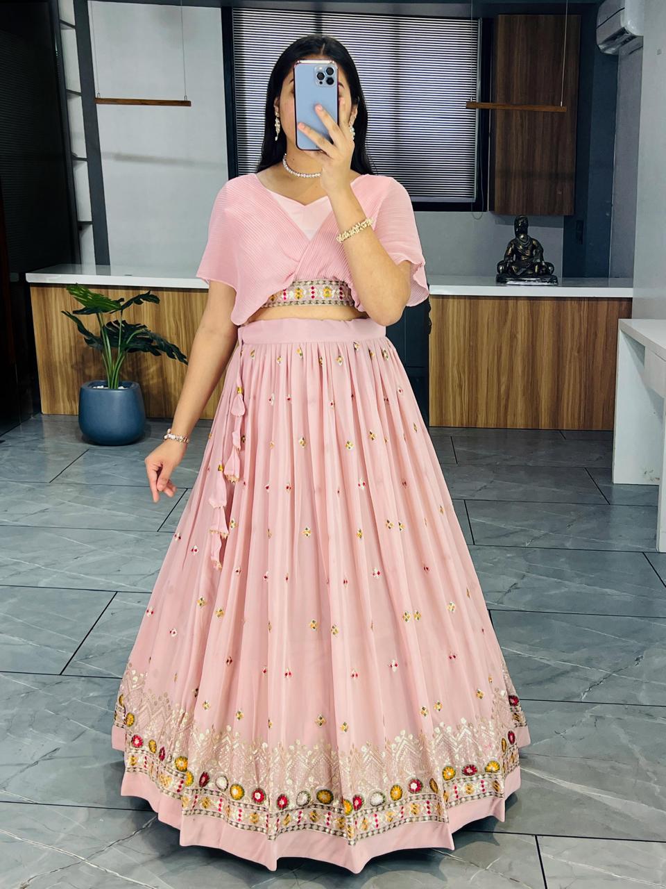 Modern Peach Crop Top Lehenga