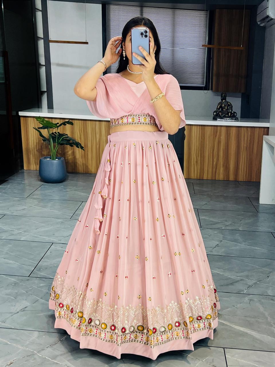 Modern Peach Crop Top Lehenga