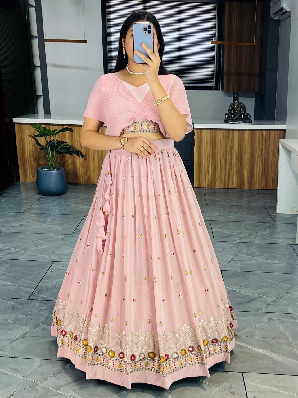 Modern Peach Crop Top Lehenga