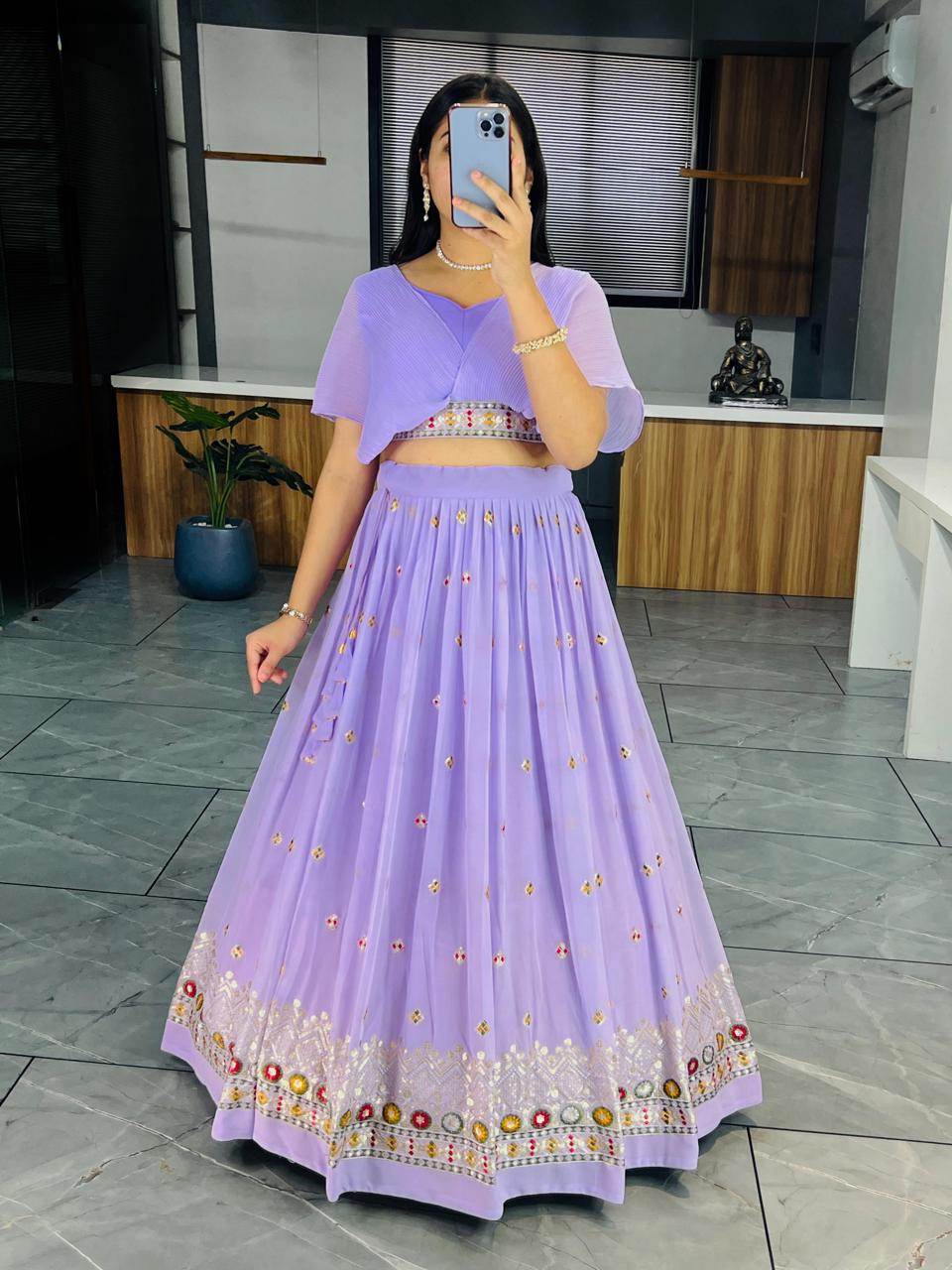 Modern Lavender Crop Top Lehenga