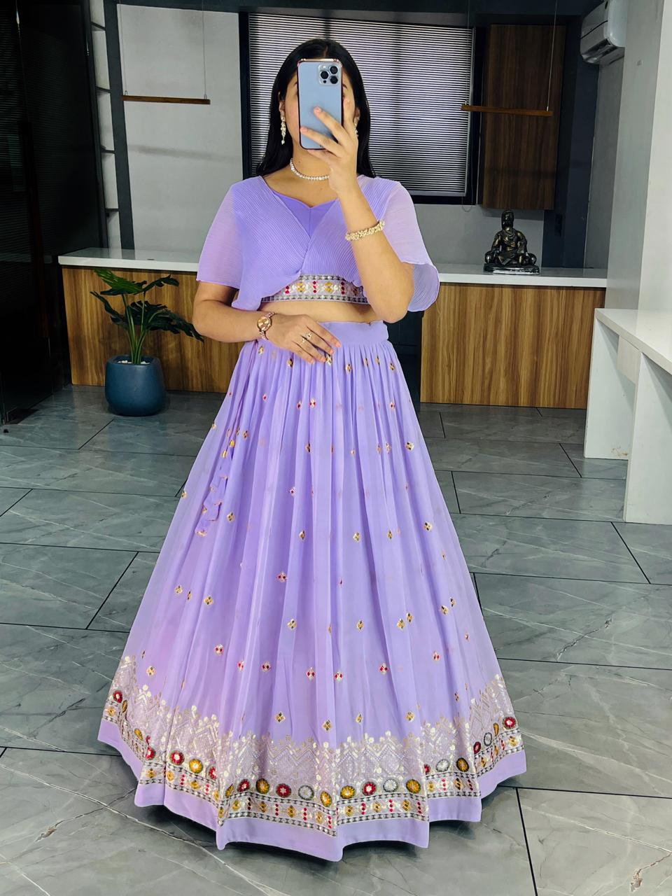 Modern Lavender Crop Top Lehenga