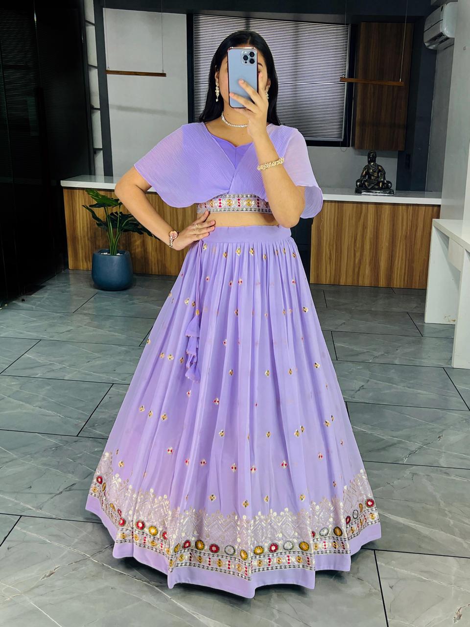 Modern Lavender Crop Top Lehenga