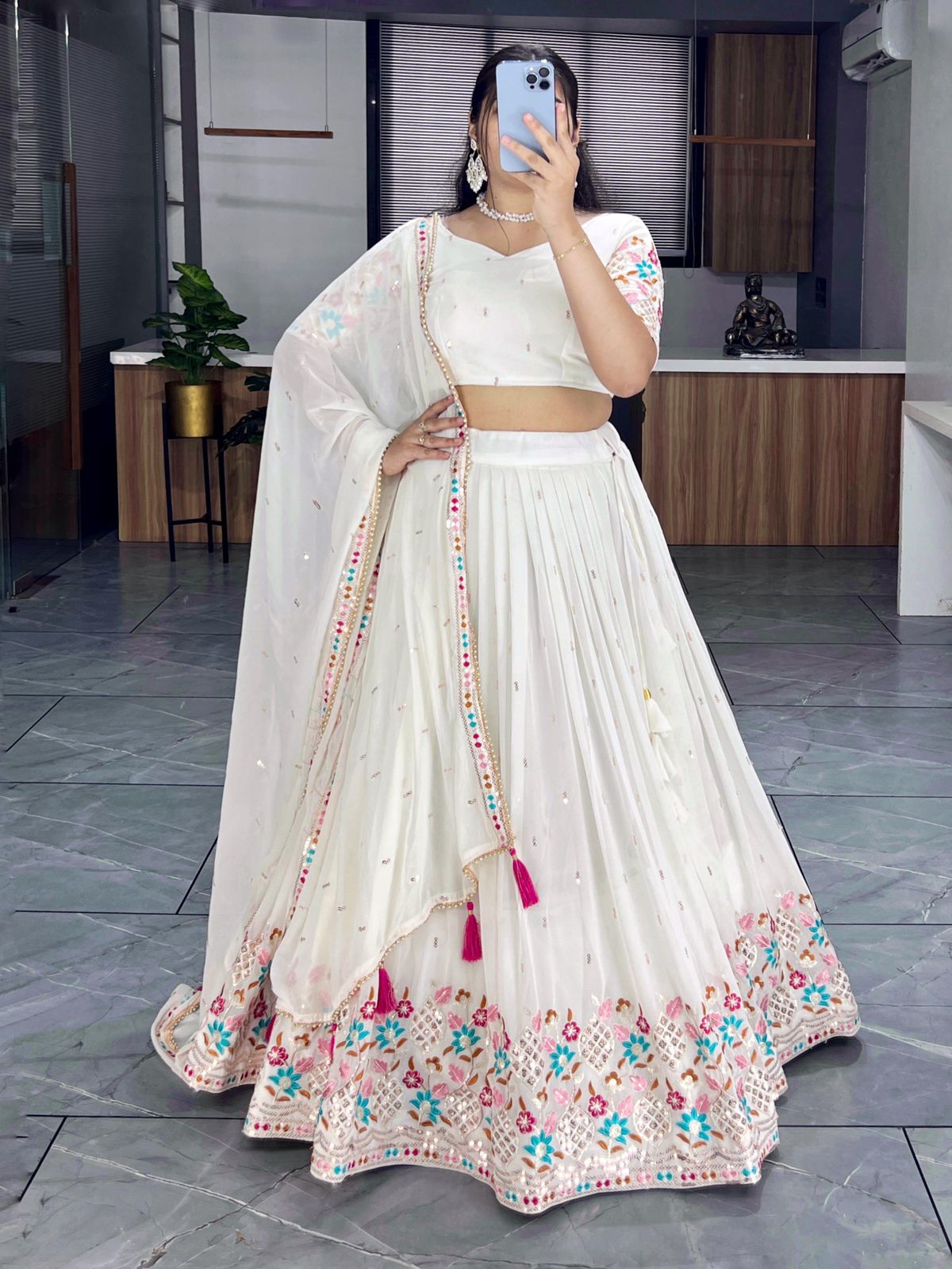 Classic Off-White Embroidery Lehenga