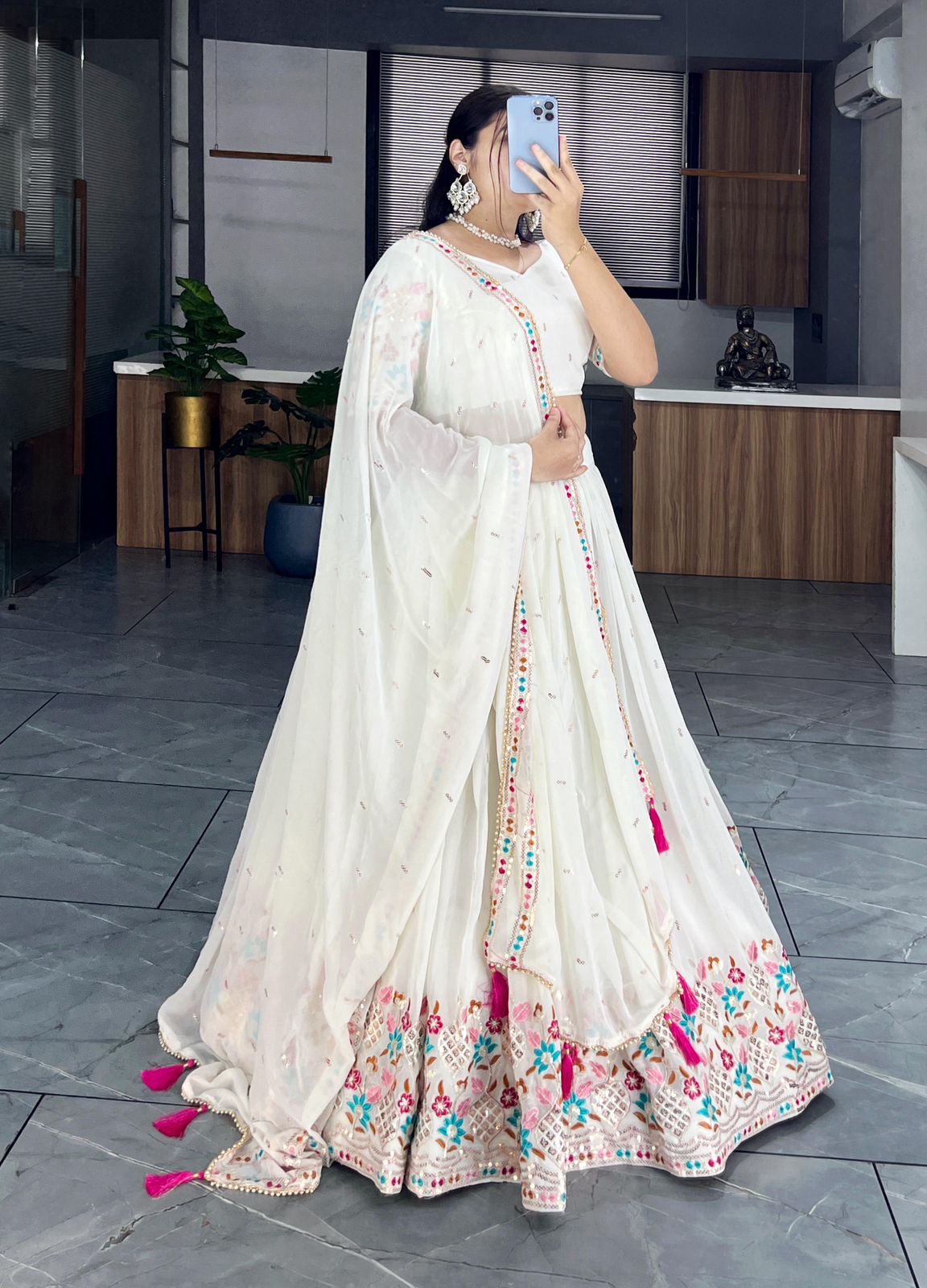 Classic Off-White Embroidery Lehenga