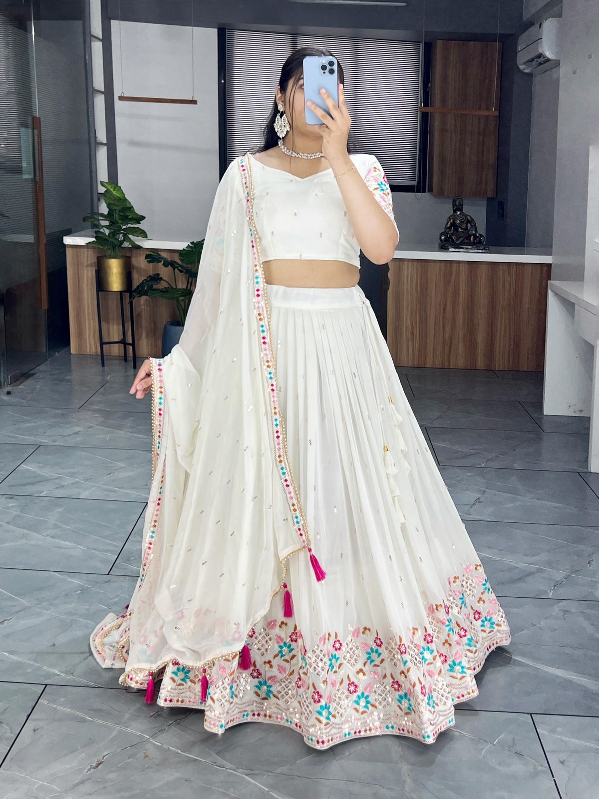 Classic Off-White Embroidery Lehenga