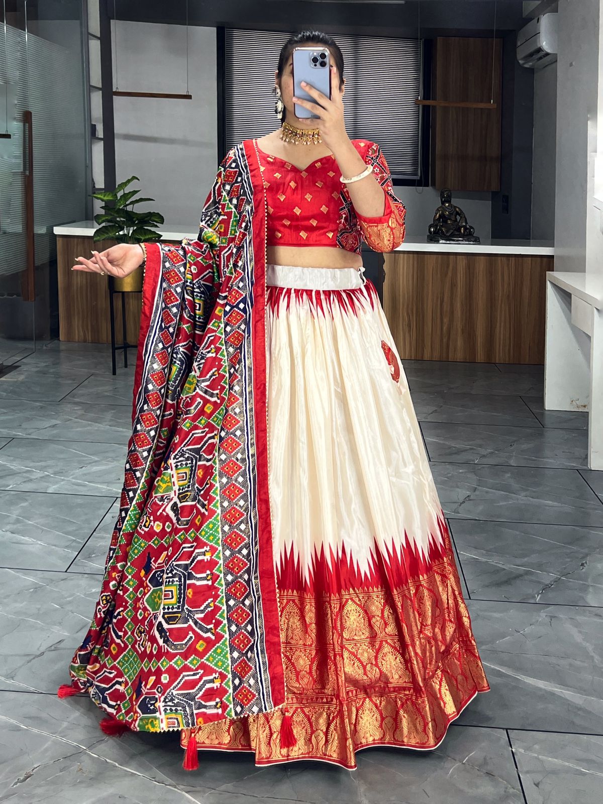 Soft Dola Silk  Red Lehenga Dress