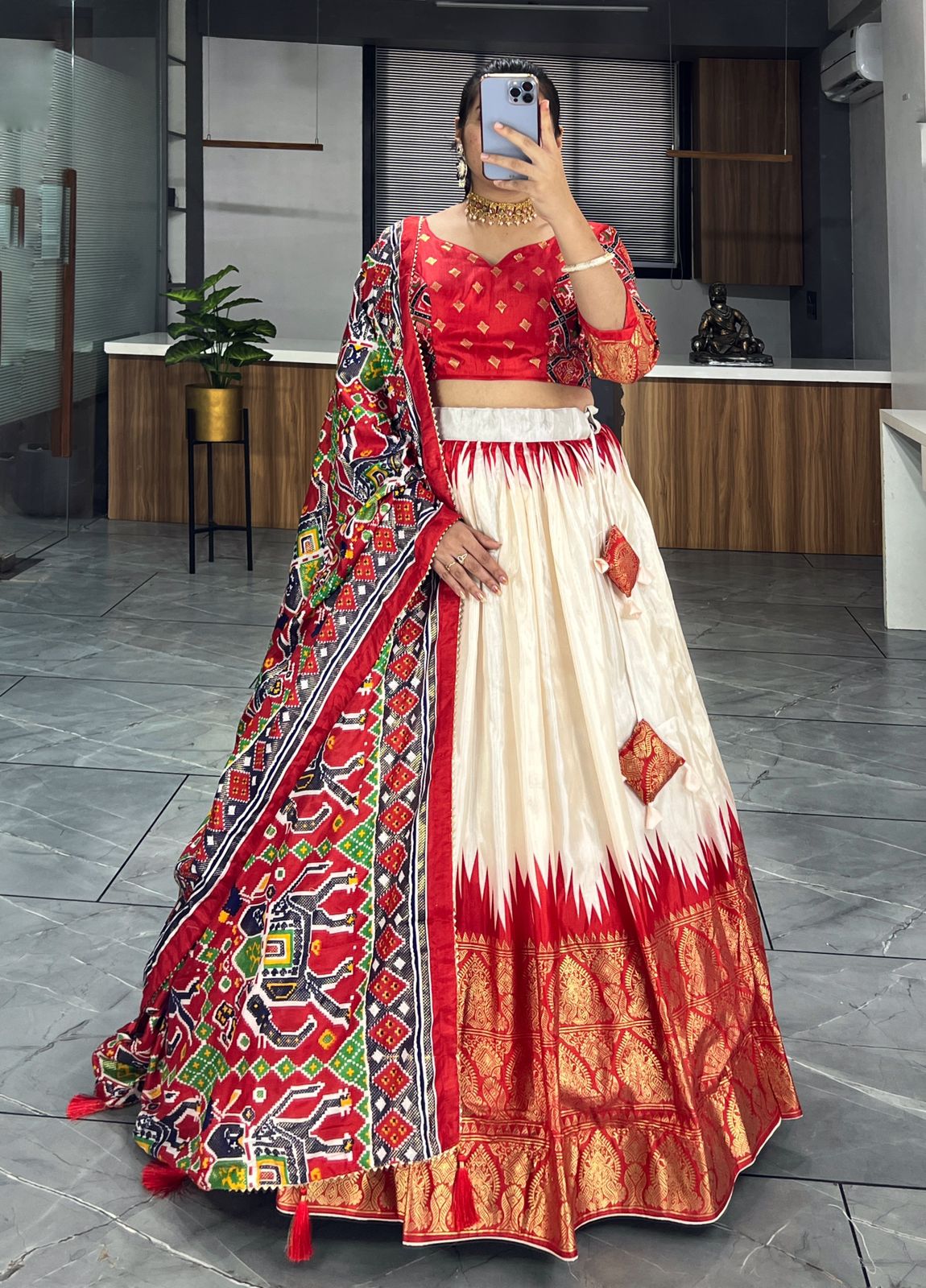 Soft Dola Silk  Red Lehenga Dress